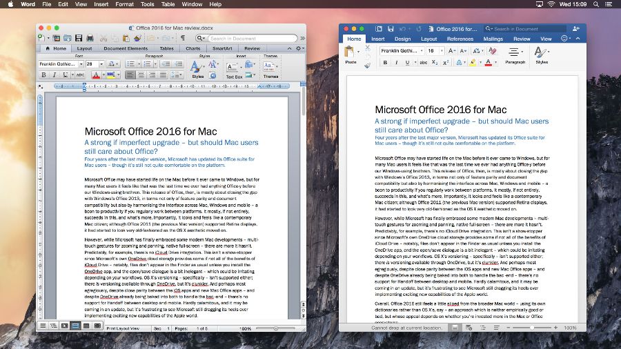 what is different in office for mac 2016?